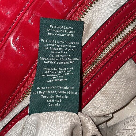 Ralph Lauren Vintage Ferrari Red Leather Handbag Glossy Shoulder Purse - Picture 13 of 16